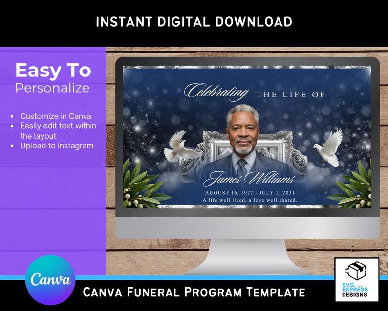 Funeral Program Particles Blue & Silver Particles Funeral Slideshow Template: 10-slide Memorial ...