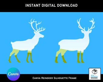 Canva rendieren silhouet framesjablonen - bewerkbaar hert silhouet, canvas frame, aangepaste kerstman rendier canva foto kerst hert