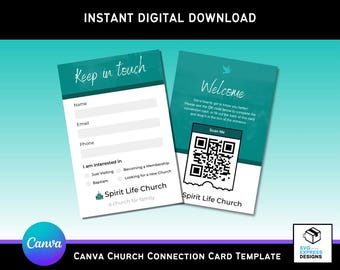 Teal Church Connection Card Template | Canva Editable (4x6 in)