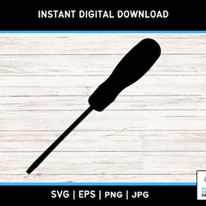 Op de afbeelding: Zwarte silhouet van een schroevendraaier op een witte houten achtergrond.