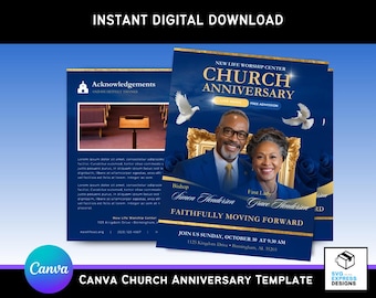 Plantilla del programa de aniversario de la Iglesia Azul Real: folleto plegable de 17 x 11 pulgadas (descarga digital)