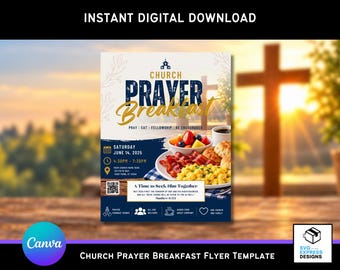 Church Prayer Breakfast Flyer Template, Prayer Breakfast Church Flyer, Church Fellowship Breakfast Flyer, Canva Editable Church Event Flyer