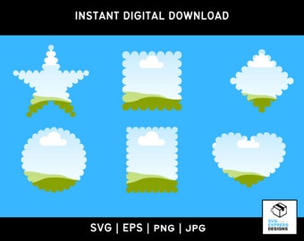 Canva Scalloped Shapes Frames, Editable Photo Frame Template (Instant Download)