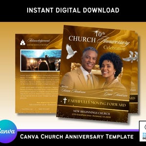 Gold Marble Church Anniversary Program Template: 17x11 Canva Bifold Brochure (Digital Download)