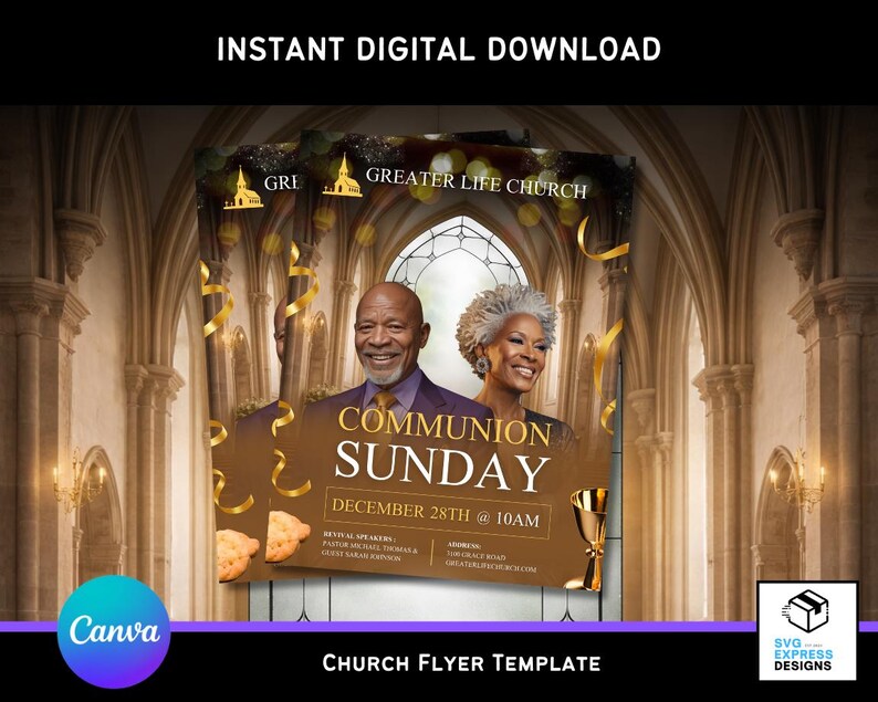 Communion Sunday Church Flyer Template | Canva Design (digital Download ...