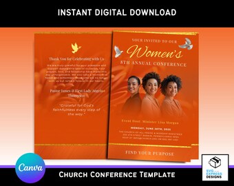 Church Conference Program Template: Burnt Orange Bi-Fold Design (Canva Editable, 11x8.5, Digital Download)