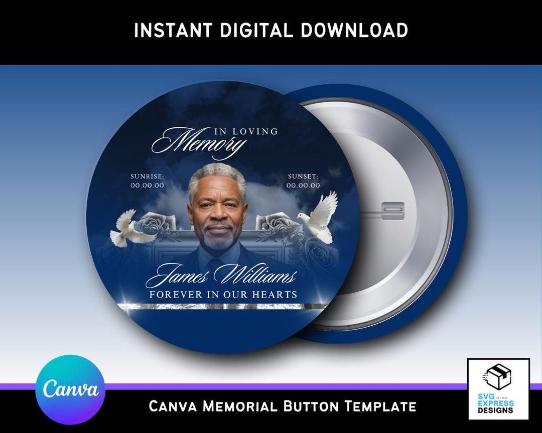 Claud's For Rip Editable Blue Sky & Clouds Memorial Button Template | Canva RIP ...