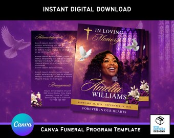Gospel Singer Tribute Memorial Canva Funeral Program Template | Editable Celebration of Life Bi-Fold (17x11) | Canva