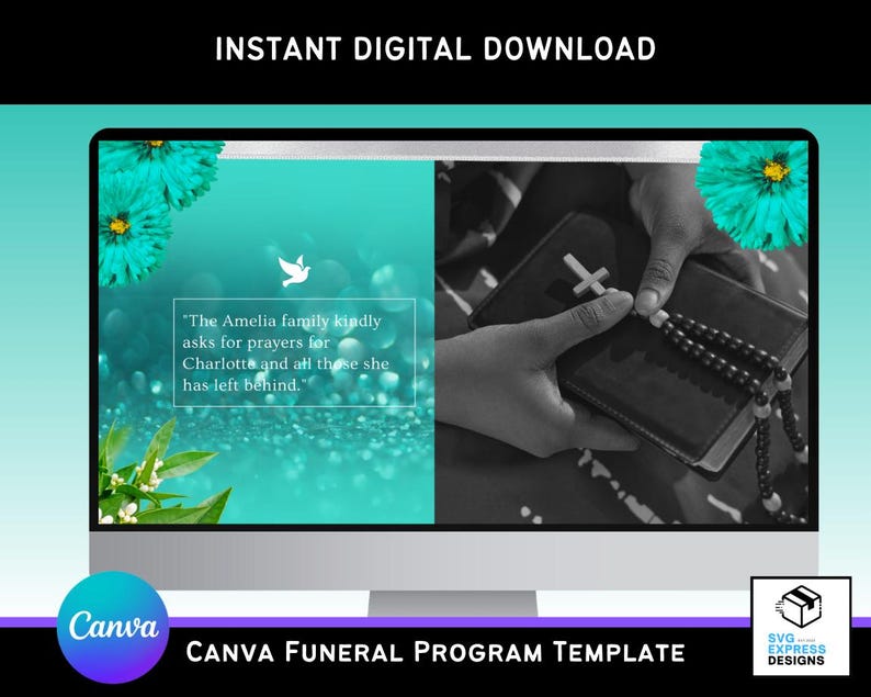 Computer Keyboard Funeral Turquoise Floral Funeral Slideshow Template: 10-slide Memorial Video ...