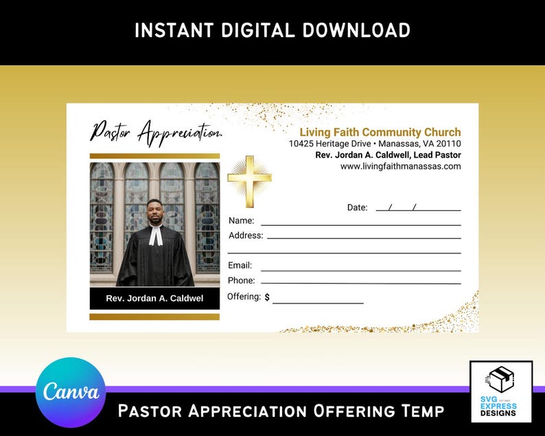 Pastor Offering Black and Gold Pastor Appreciation Offering Envelopes Template | Canva ...