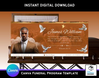 Brown Roses Funeral Casket Panel Canva Template | 31x14 in Editable Memorial Insert | Celebration of Life Design