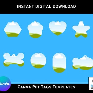 Huisdier Tags Canva Frame, hond en kat tag sjabloon, Canva MockUp, bewerkbare Canva Frames, afdruksjabloon, slepen en neerzetten Canva hond sjablonen