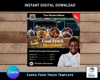 Food Truck Flyer Canva Vorlage, Canva Vorlage für Privatkoch - einfach bearbeitbar in Canva, sofortiger Download, druckbare Instagram Grafik