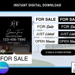 JT Real Estate Yard Sign-sjabloon | Open Huis makelaar | Te koop | Eigendomsbord | Canva-ontwerp | DIY Open Huis-bord | Bewerkbare sjabloon
