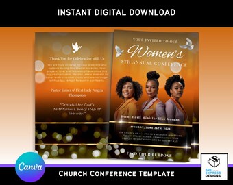 Women's Church Conference Program Template: Sunset Design (Canva, 11x8.5 Bi-Fold Digital Download)