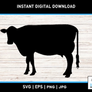 Cow Silhouette SVG, Farm Animal Clipart, Cute Cow Vector Illustration, Printable Cow Artwork - Digital Download SVG & PNG