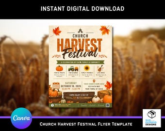Church Harvest Festival Flyer Template, Church Fall Festival Flyer, Canva Editable Church Flyer, Church Event Flyer