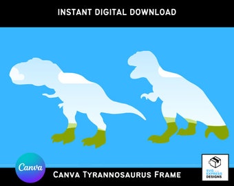 Plantilla de silueta de tiranosaurio de Canva, marco de fotos de dinosaurio (descarga digital)
