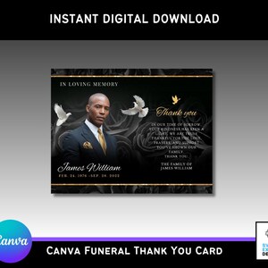 Black and Gold Roses Funeral Thank You Card Template | Editable Canva ...