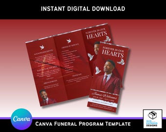 Maroon and Silver Canva Funeral Program Template  – Elegant Trifold Brochure (11x8.5 in)