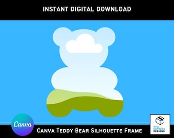 Canva Teddy Bear Silhouette Frame Templates, Editable Outline Design, Custom Frame Template, Canva MockUp, Editable Frame - Instant Download