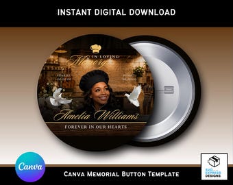 Editable Chef Tribute Memorial Button Template | Canva RIP Keepsake | 3x3 Funeral Button Design