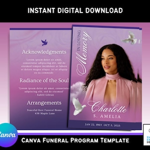 Elegant Funeral Program Template: Pink Purple Gradient (Canva, 11x8.5 in, Bi-Fold) (Digital Download)