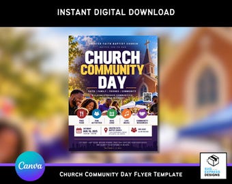 Church Community Day Flyer Template, Church Family Fun Day Flyer, Community Outreach Event, Canva Editable Church Flyer