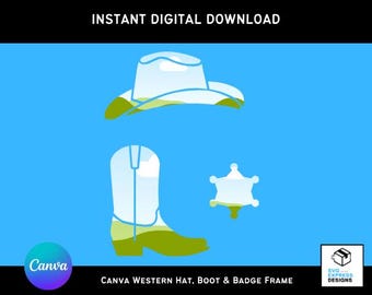 Canva Western Hat, Boot & Badge Silhouette Frame Templates - Editable Cowboy Canva Frame, Custom Canva Photo, Canva MockUp