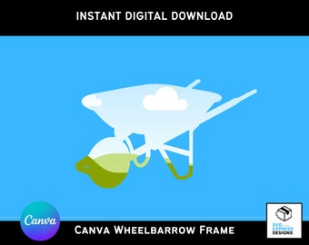 Canva Wheelbarrow Silhouette Frame Template - Editable Designs, Canva Mockups, Customizable Photo Frames - Instant Download