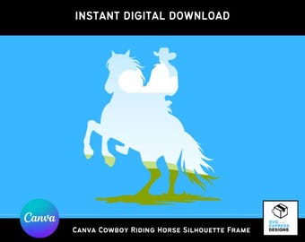 Canva Cowboy Riding Horse Silhouette Template - Editable Cowboy Canva Frame, Custom Canva Photo, Canva MockUp, Editable Canva Frame