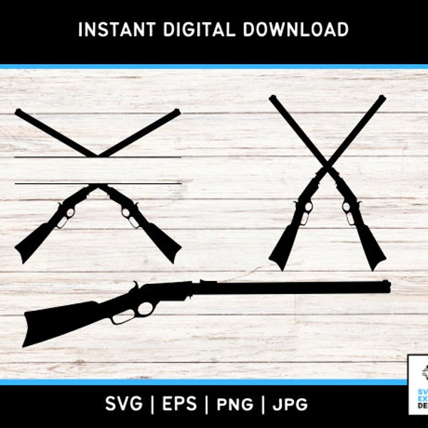 Rifle Silhouette and Crossed Rifle PNG: Firearm Clipart for Gun Enthusiasts - Digital Download SVG & PNG