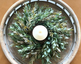 Greenery Candle Ring Wreath, greenery centerpiece, Year round table decor, wedding table decor, hostess gift, housewarming gift, mini wreath