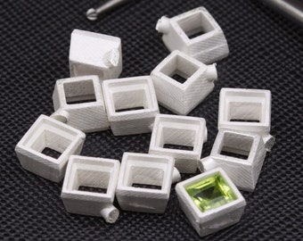 5mm square bezel setting - 100% recycled sterling silver or gold - collet gemstone mount for jewellery making