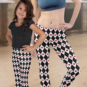 Harlequin Leggings for Women, Tweens and Toddler Girls - Queen of Hearts Yoga Pants