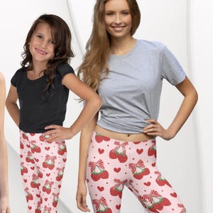 Strawberry Bow Leggings: Matching Mommy & Me Coquette Style
