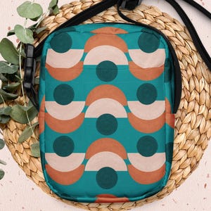 Mid Century moderne Crossbody-Tasche, geometrische Retro-Schultertasche, Vintage-Stil Gürteltasche für Frauen, Boho-Geschenk für Teenager und Tween