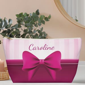 Personalized Toiletry Bag for Teens, Coquette Pink Bow Makeup Bag, Custom Travel Pouch, Perfect Gift for Her
