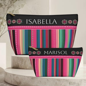Personalized Mexican Custom Makeup Bag, Cinco de Mayo Cosmetic Pouch, Serape Toiletry Bag, Quinceañera Gift