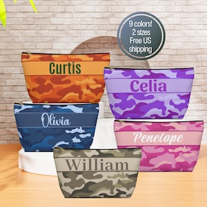 Personalized Camo Makeup Bag – Travel Toiletry Bag, Custom Zip Pouch, Pencil Case, Tech Organizer for Men and Kids