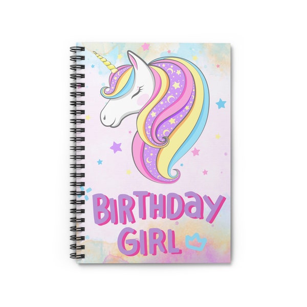 Unicorn Birthday Girl Spiral Notebook Diary Journal Artwork- Gelato Pastel Rainbow Gift for Teen and Tweens. Rainbow Whimsical Horse Magical