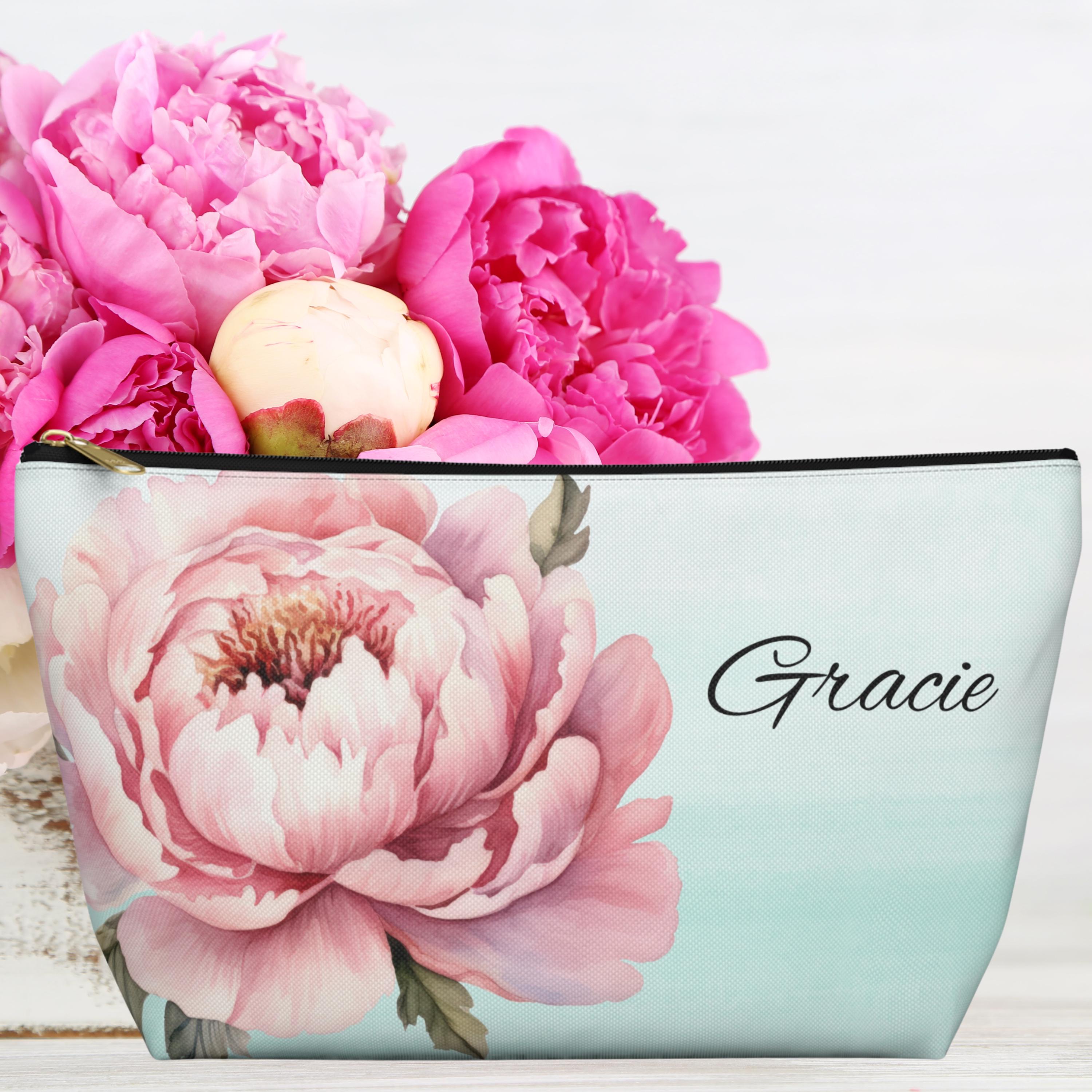 Personalized Peony Makeup Bag: Floral Cosmetic Pouch, November 