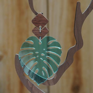 Monstera Leaf Earrings | Acrylic & Wood Statement Earrings | Lightweight Plant Jewelry | Handmade Tropical Earrings | Nature Inspired Gift