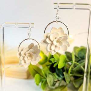 White Flower Hoop Earrings