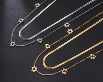 Double Layer Star of David Necklace Gold Stainless Steel