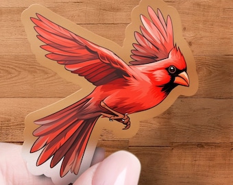 Northern Cardinal Sticker, Bird Watcher Decal, Laptop, Car Window Decal, Water Bottle, Premium Quality, Multiple Waterproof Sizes & Styles