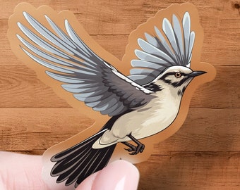 Northern Mockingbird Sticker, Bird Watcher Decal, Laptop, Car Window Decal, Water Bottle, Premium Quality,Multiple Waterproof Sizes & Styles