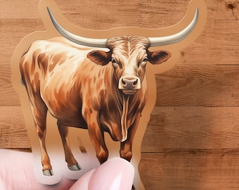 Longhorn Sticker, Animal Decal, Laptop, Car Window Decal, Water Bottle, Premium Quality Sticker, Waterproof with Multiple Sizes & Styles