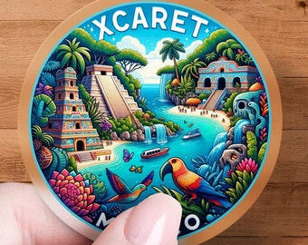 Xcaret Mexico Sticker, Tropical Beach Pyramid, Waterproof Decal