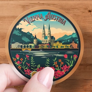Vienna Austria Travel Sticker, Retro Style Cityscape, Laptop Decal, Scrapbooking, Waterproof, Souvenir, Collectible, Artistic, Gift Idea